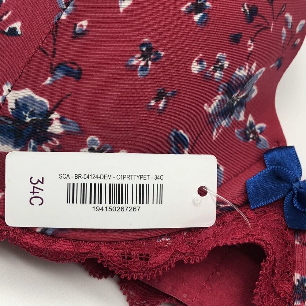 Adore Me Kati Contour Demi Bra Red Blue Floral Underwire Size 34C NWT - Picture 5 of 8